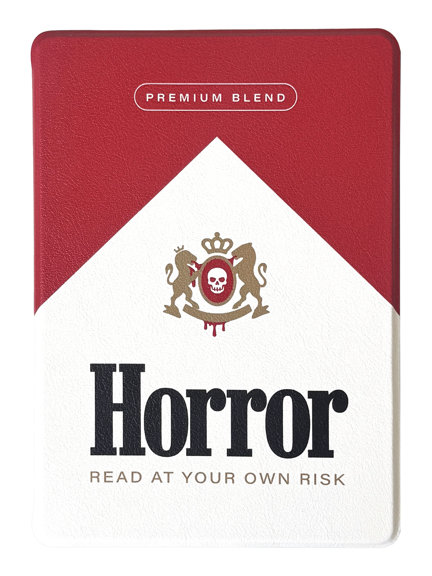 Vintage inspired kindle case that looks like a cigarette and says horror on it