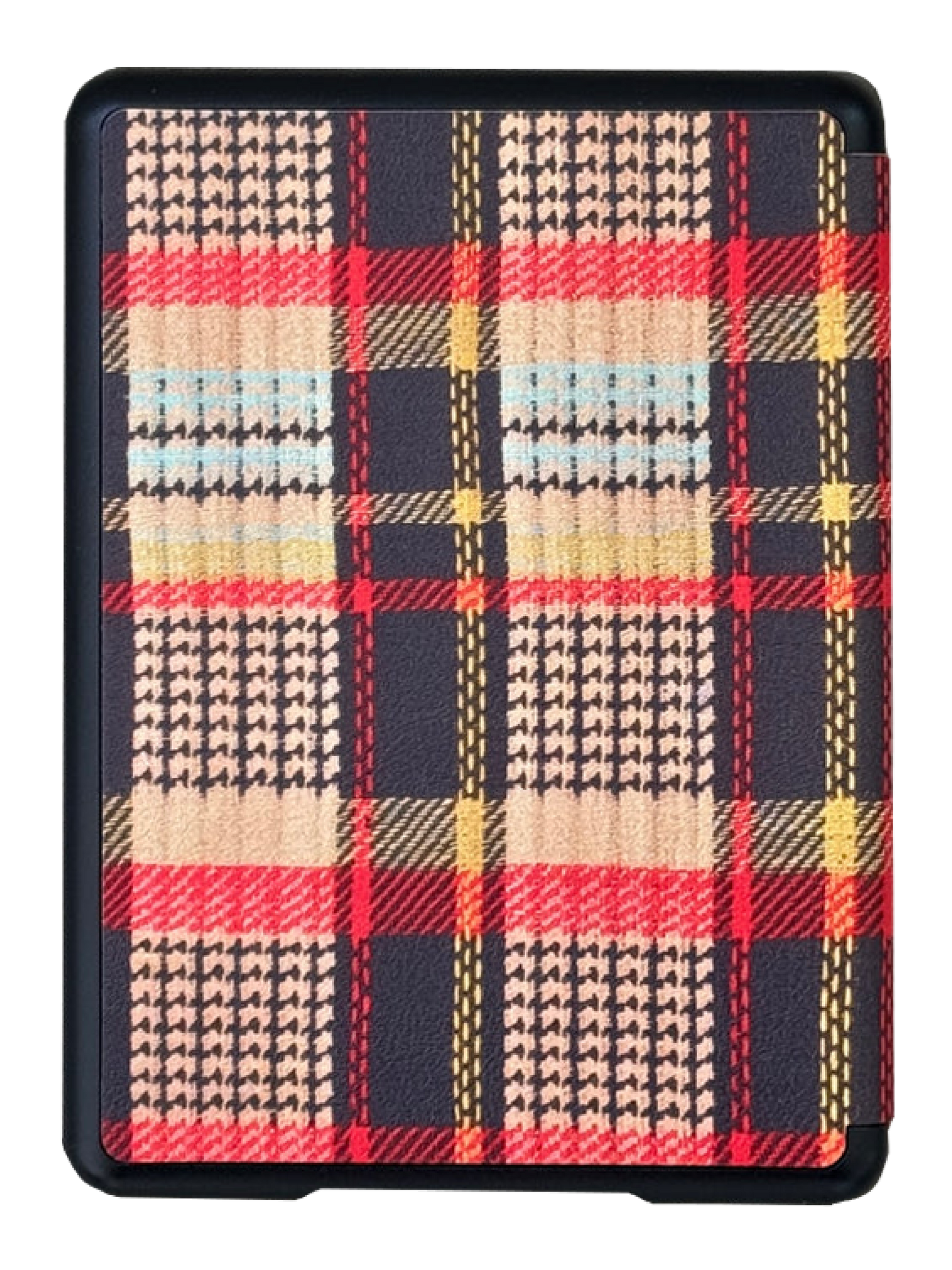 Photo of the back of a kindle case that is a plaid design